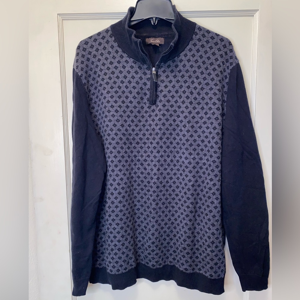 Tasso Elba New Men 1/4 Zip Diamond Patterned Pullover Knit XL Sweater Elbow Pads